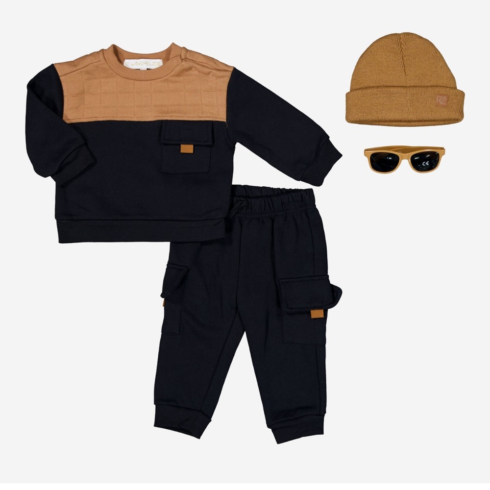 Kids Black Cargo Joggers - Brown Accent! Just set! 12m like new !
